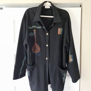 Vintage 90s Play Alegre Hand-Painted Art-to-Wear Musical Instrument Jacket M/L